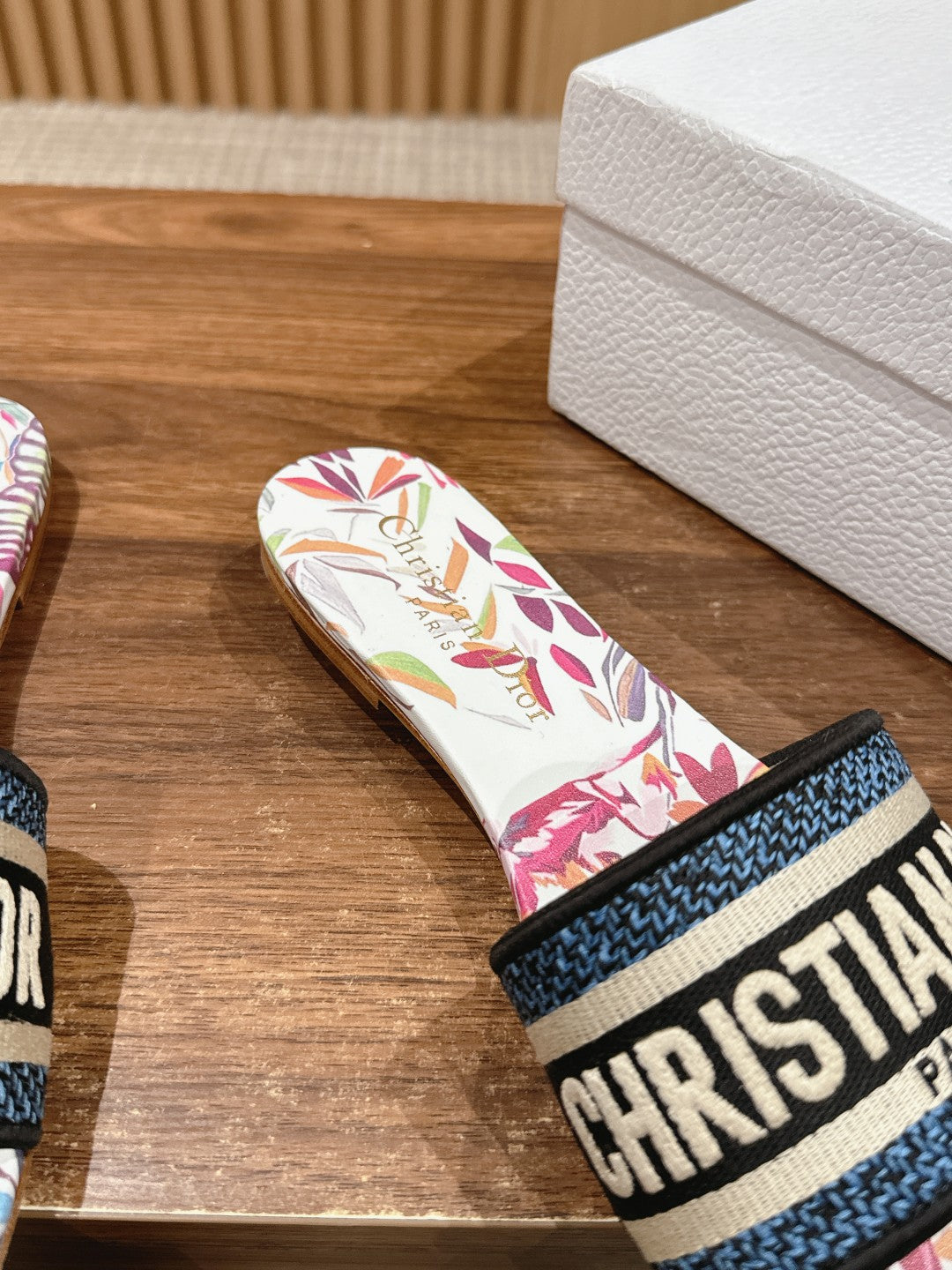 CD 26s Slide Sandals In Multicolor Butterfly Print Logo Strap