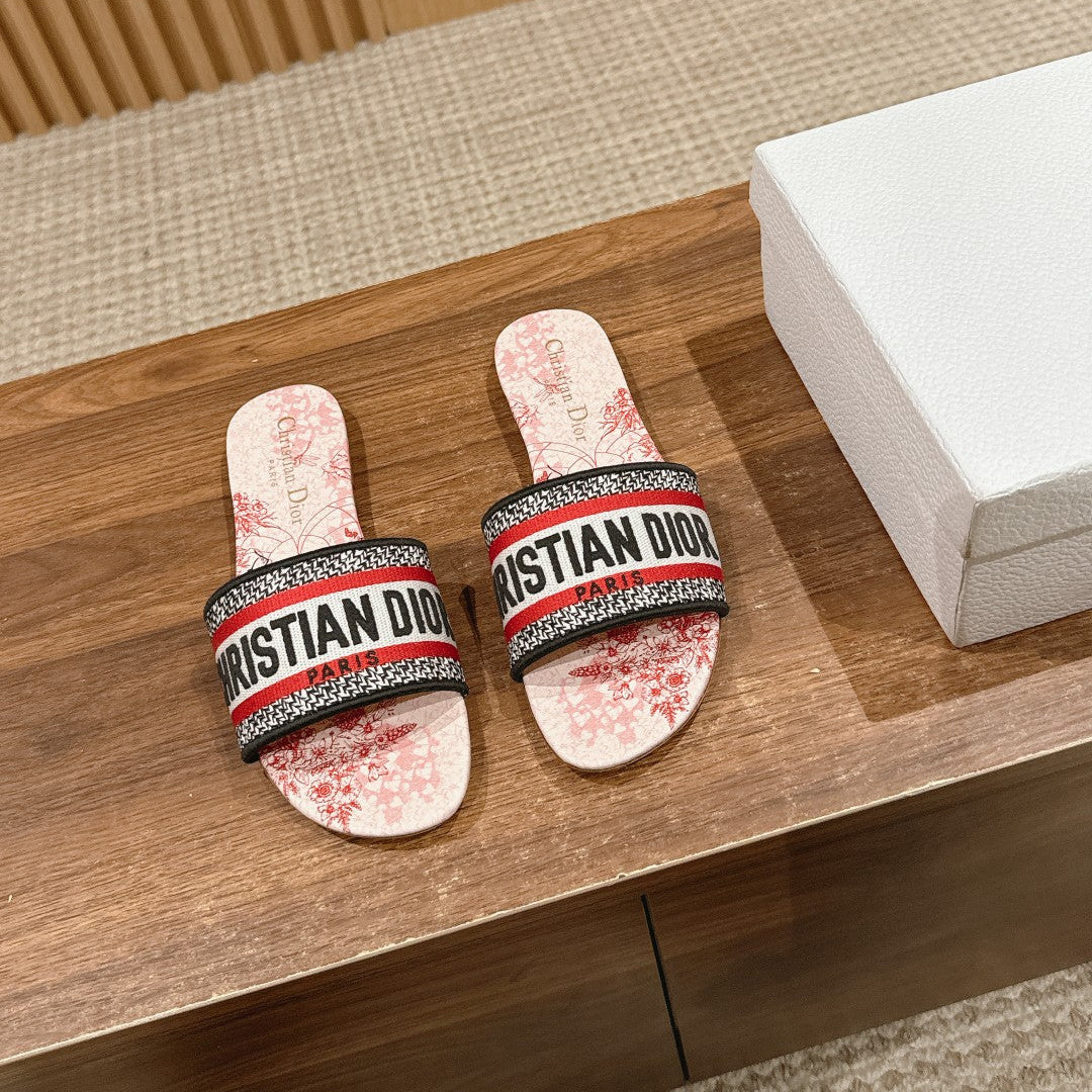 CD 26s Slide Sandals In Red Toile Print Logo Strap