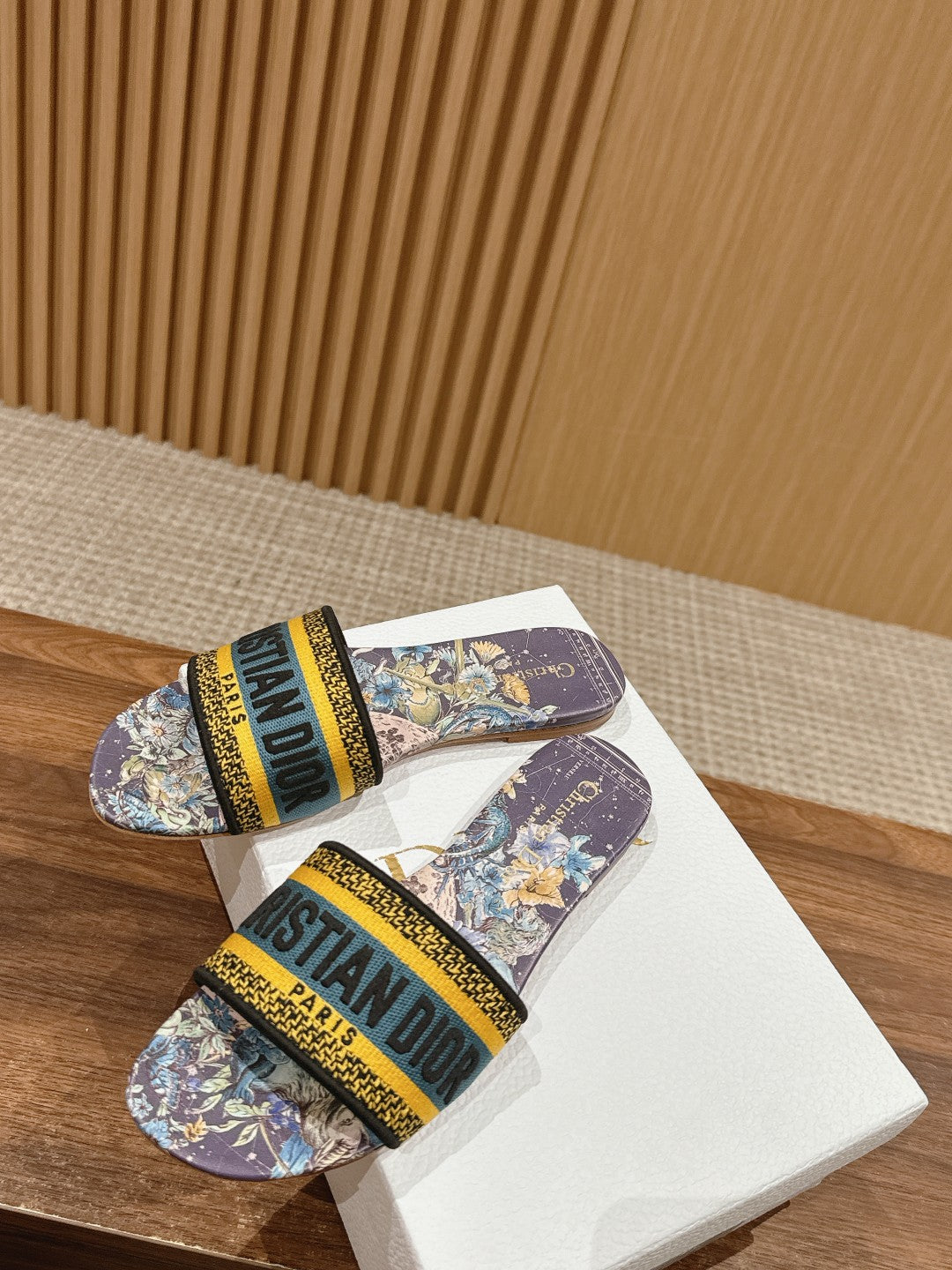 CD 26s Slide Sandals In Purple Floral Multicolor Logo Strap