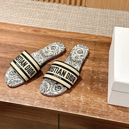 CD 26s D-Club Embroidered Slides In Black Toile De Jouy