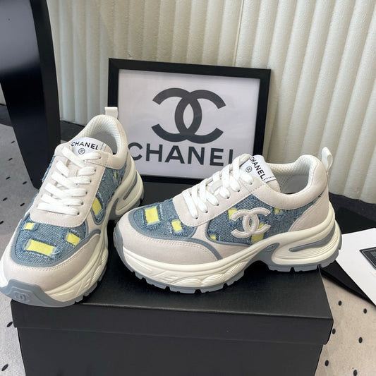 CC 26s Chunky Platform Casual Sneakers Blue White Denim Suede 968606