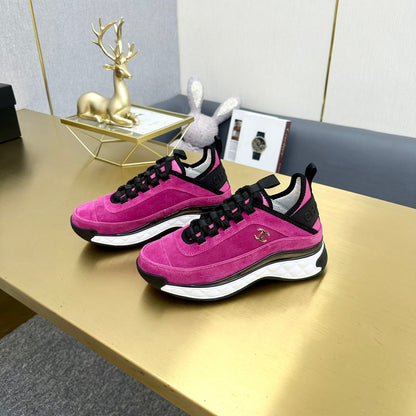 CC 26s Low-Top Chunky Sneakers Hot Pink Suede Mesh Textile 980821