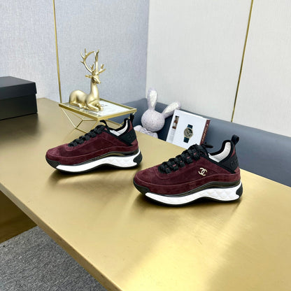 CC 26s Low-Top Chunky Sneakers Burgundy Suede Mesh Textile 980825