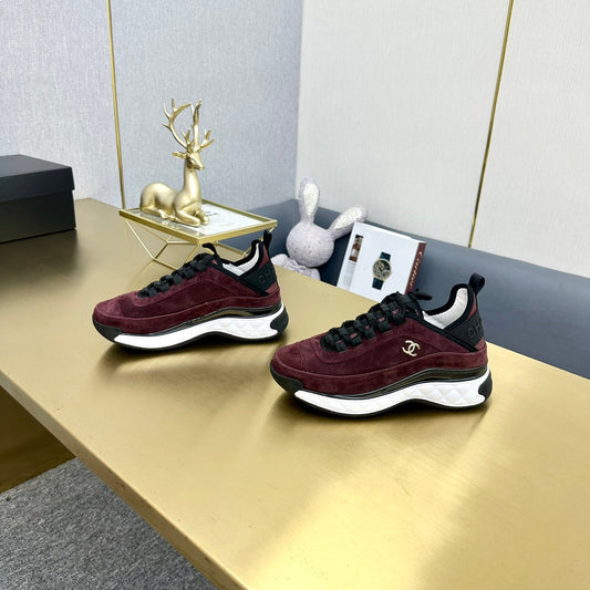 CC 26s Low-Top Chunky Sneakers Burgundy Suede Mesh Textile 980825
