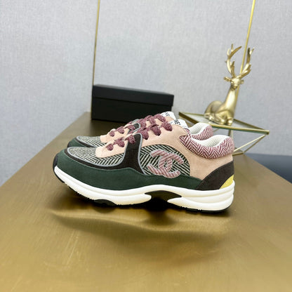 CC 2026 Casual Sneakers Dark Green Beige Suede Canvas 668052