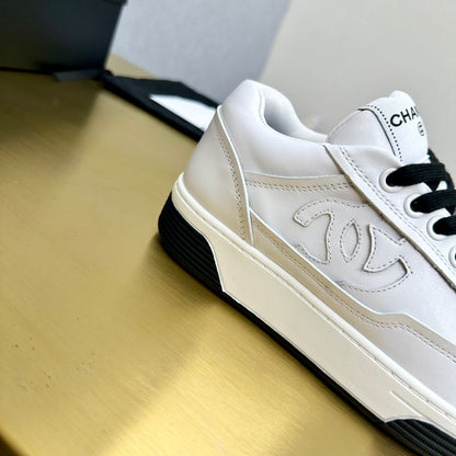 CC 2024 Interlocking Logo Sneakers White Black Cowhide 980941