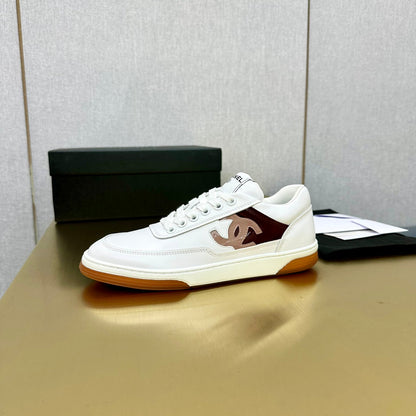 CC 2024 Interlocking Logo Sneakers White Brown Cowhide 980925