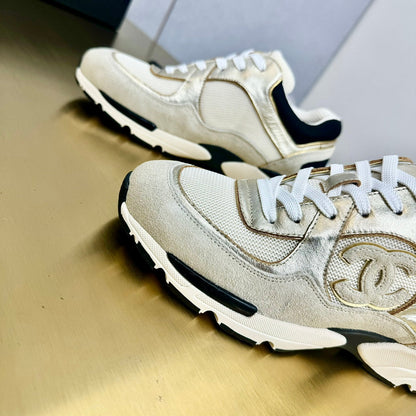 CC 26s Metallic Casual Sneakers Cream Mesh Suede Leather 981002