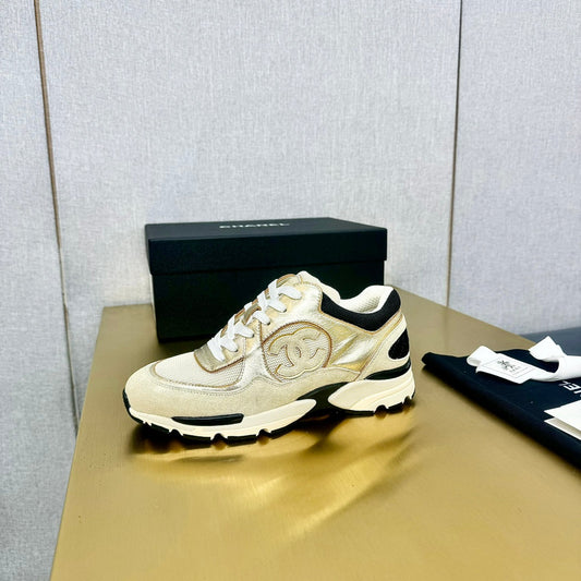 CC 26s Metallic Casual Sneakers Cream Mesh Suede Leather 981002