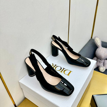 Miss Dior Paris Slingback Pump In Glossy Black Lambskin 111024