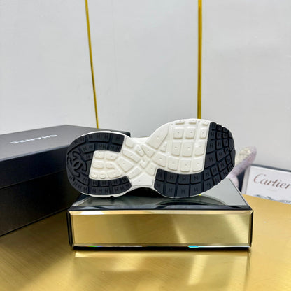 CC Logo Sneakers White Gold Calfskin Mesh Fabric 927341