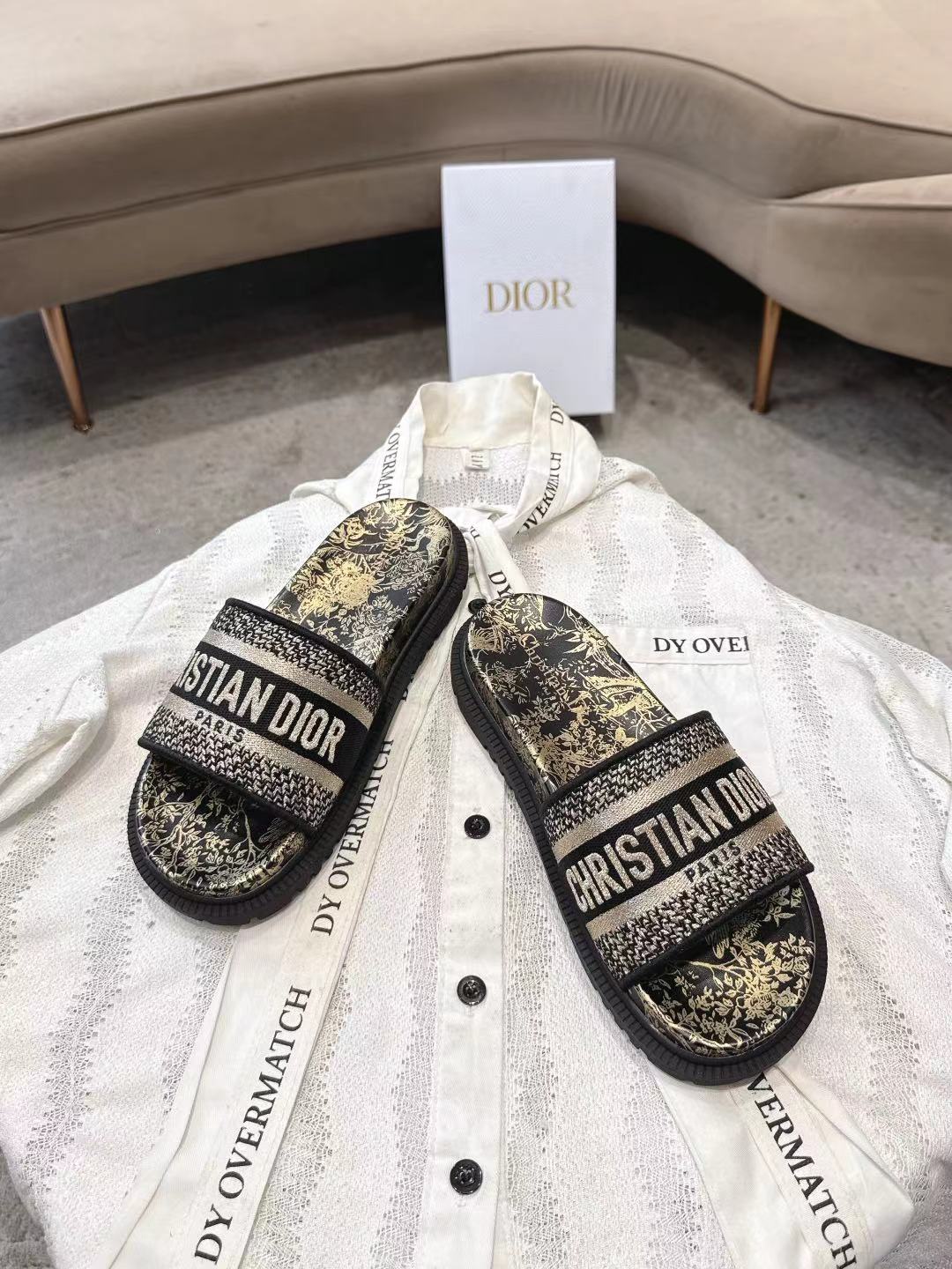 CD 26s Platform Sandals Black Beige Leather Fabric 944460