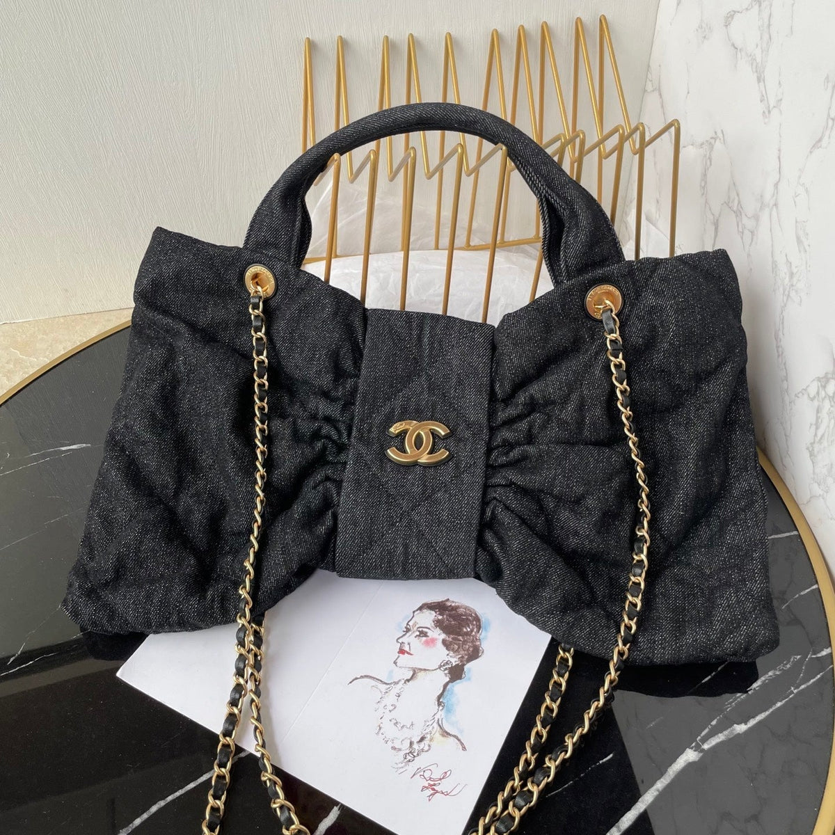 CC 25K Bow Bag 38cm Black Denim