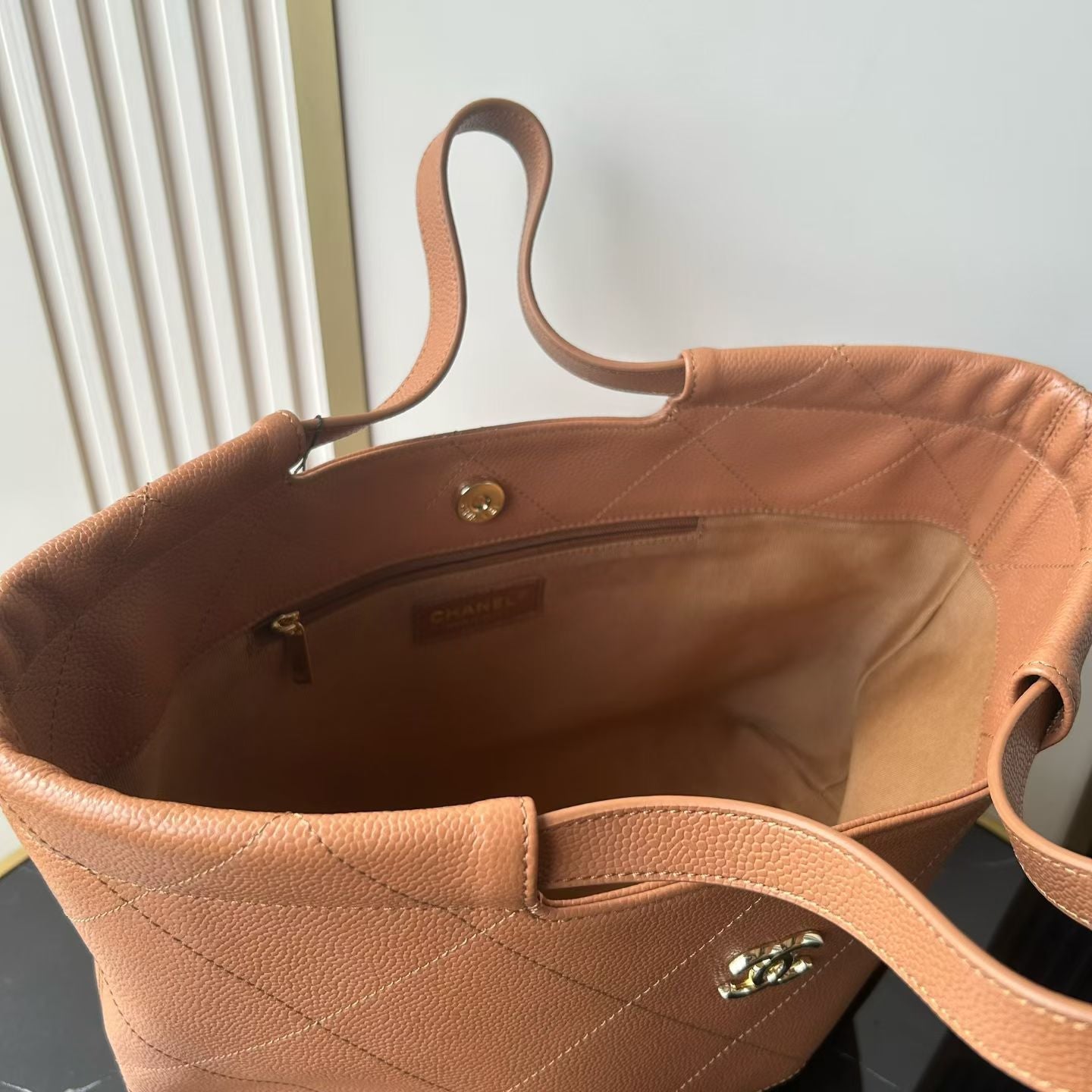 Chanel 2026 Preppy Tote Bag 30cm Brown And Black Grained Calfksin