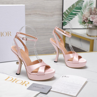 CD Pearl-Embellished High Heel Sandals 25s 115 Mm In Light Pink Satin