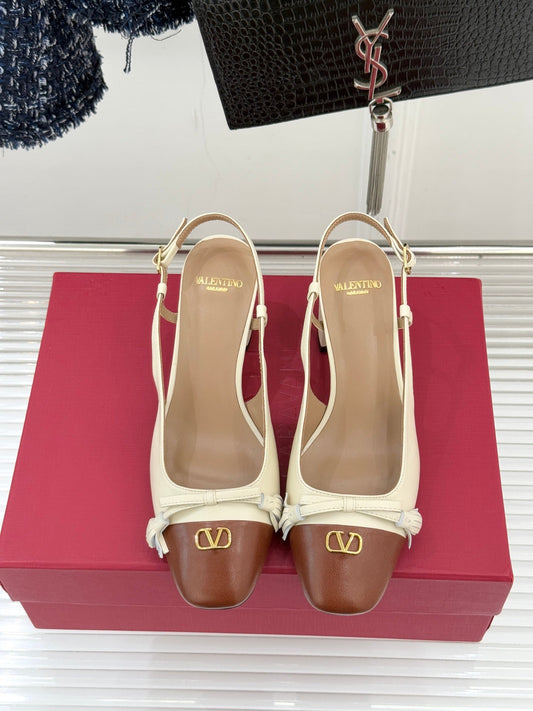 Valet Du Roi Kidskin Slingback 6cm Brown Cream Sheepskin 702243