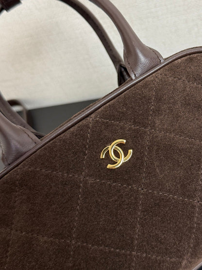 Chanel 2026 Pouch With Leather Strap 21cm Dark Brown Suede