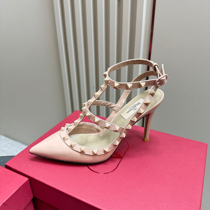 Rockstud Slingback 95mm Pink Patent Calfskin