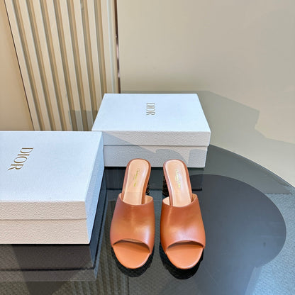 CD Icon Heeled Slide 95mm Brown Calfskin