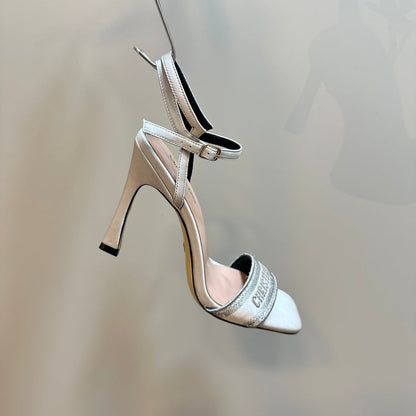 CD Dway Heeled Sandal 105mm White Grey Silk And Lambskin