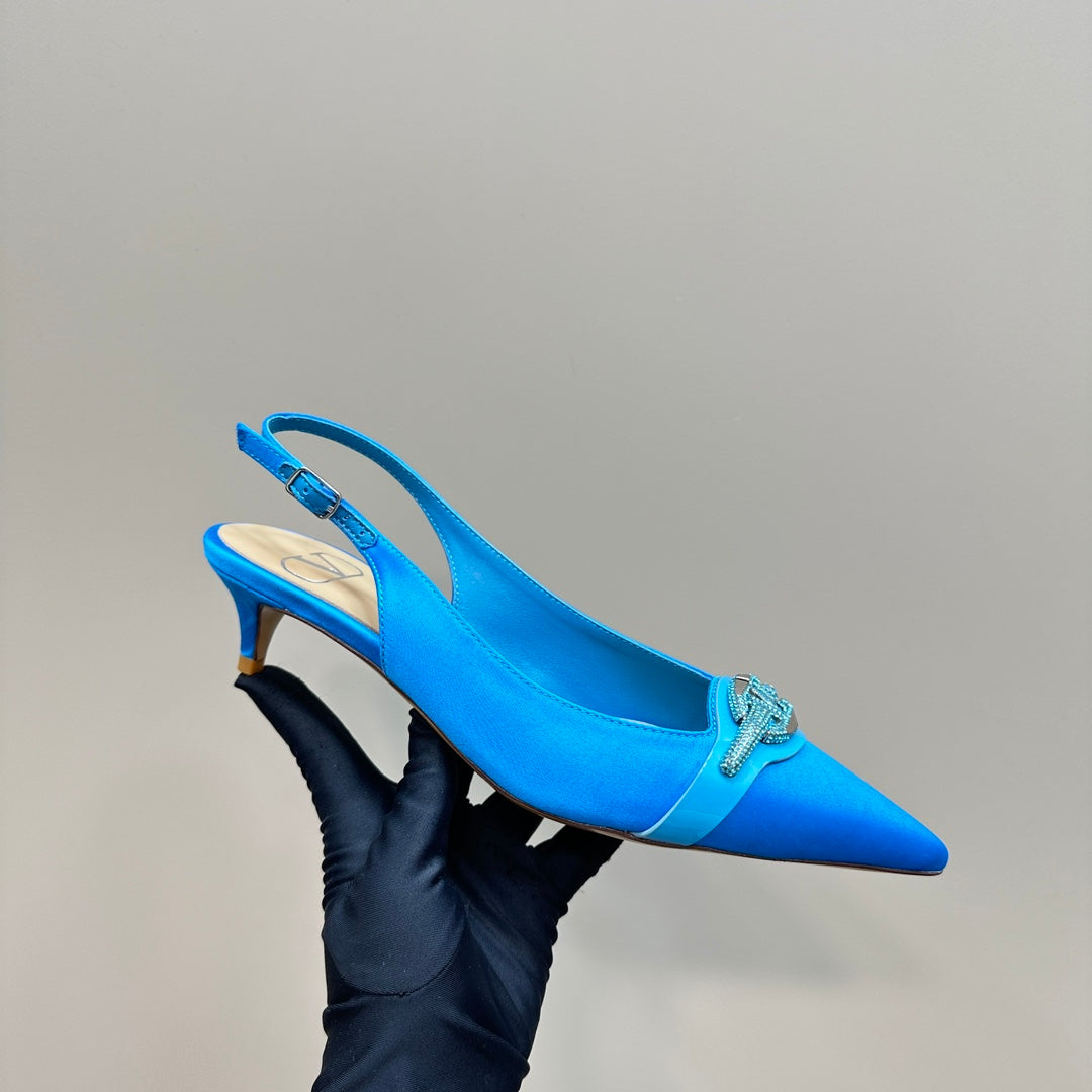 Valentino Slingback Pump 40mm In Blue Mix Beige Lambskin 999009