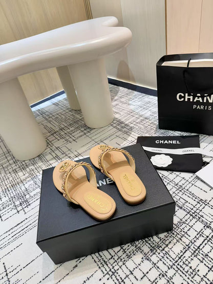 Chanel 2026 Thong Sandals Calfskin Chain 790087