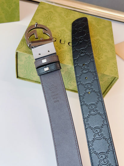 Gucci Supreme Belt Blunt Copper Buckle 37mm Black Embossed Leather
