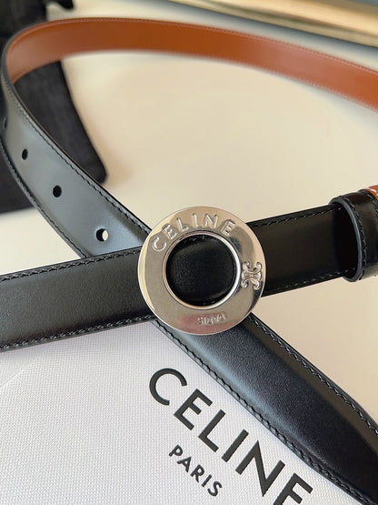 CELINE 26S BELT 25 MM IN BLACK AND BROWN CALFSKIN 636393