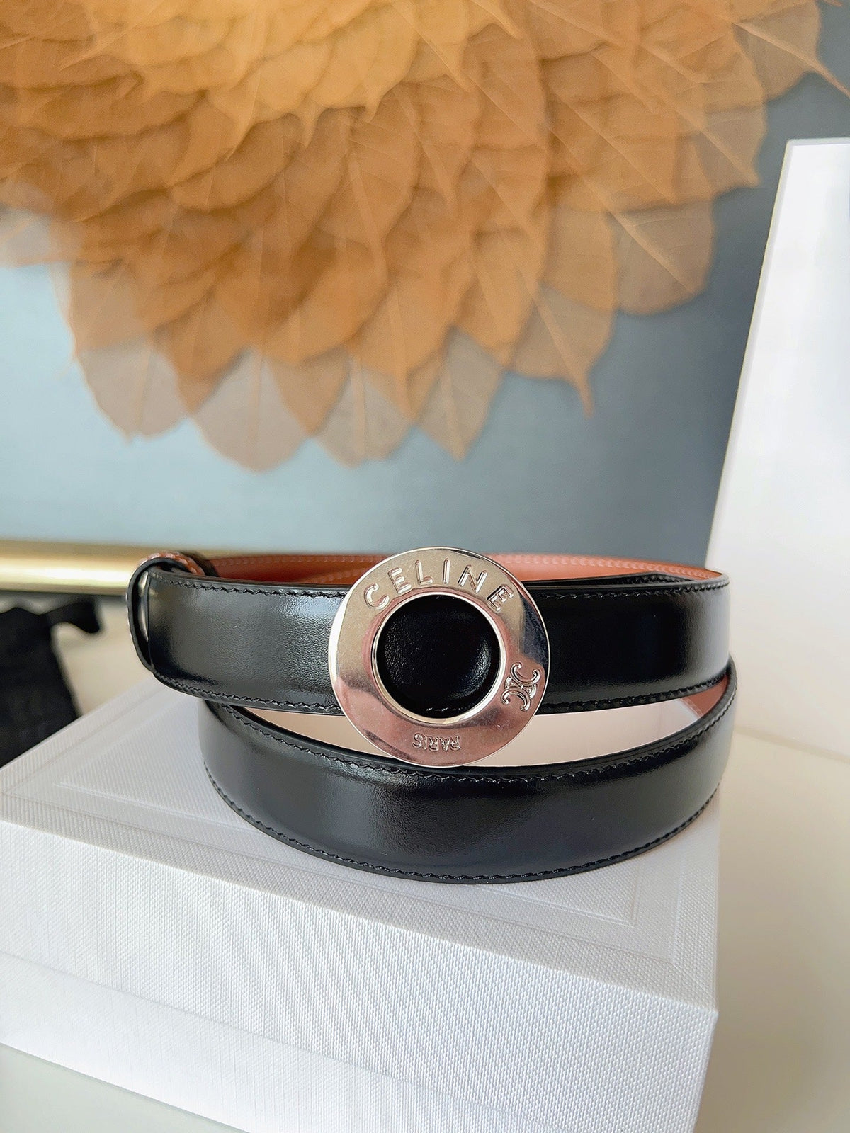 CELINE 26S BELT 25 MM IN BLACK AND BROWN CALFSKIN 636393