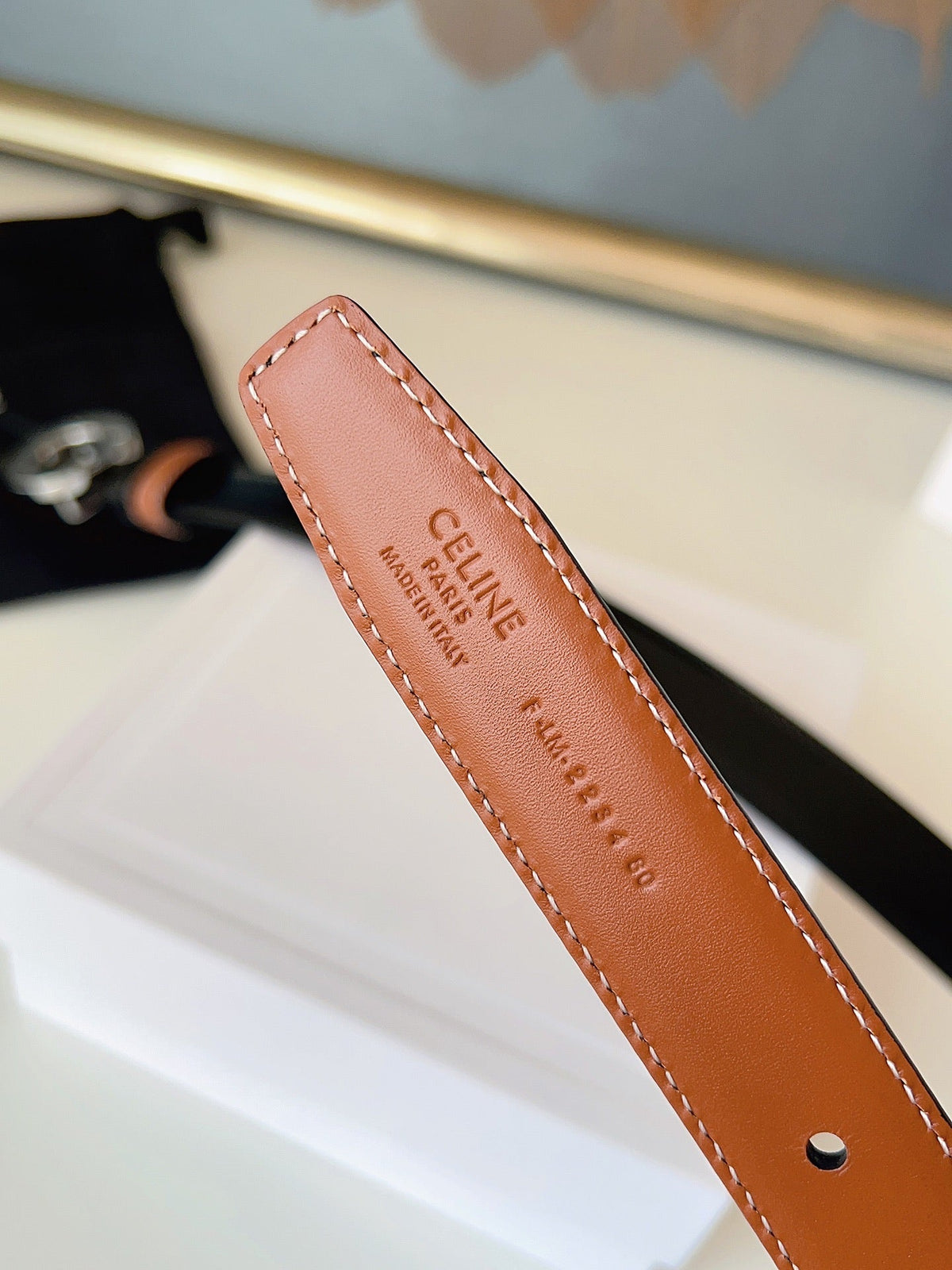 CELINE 26S BELT 25 MM IN BLACK AND BROWN CALFSKIN 636393