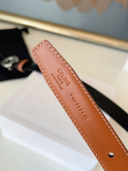CELINE 26S BELT 25 MM IN BLACK AND BROWN CALFSKIN 636393