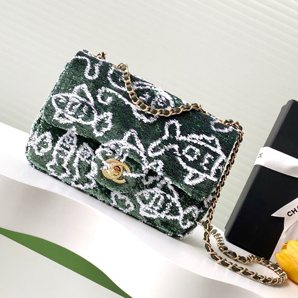 CC 25C Dark Green White Sequin Gold Hardware