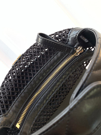 CC 25S Pouch Bag 17cm Black Mesh Calfskin