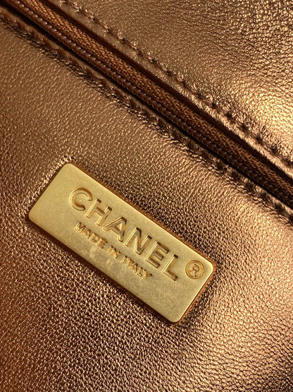 cc 25S Flap Bag 21cm Brown Gold Sequin Calfskin