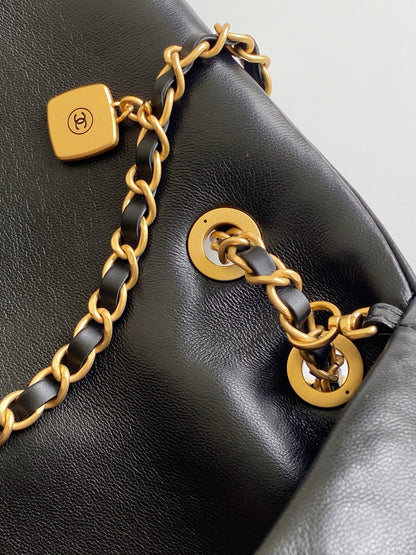 Chanel 25K Bag 45cm Black Gold Sheepskin 293990