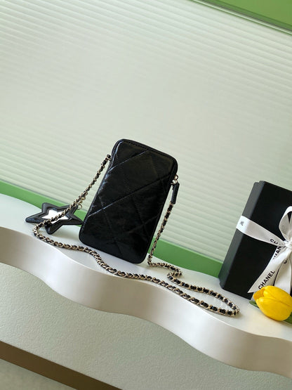 CC 2025 Phone Bag 18cm Black Cowhide 310331