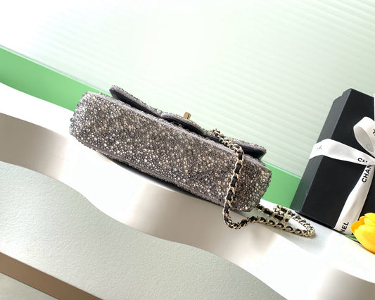 Chanel 2026 Flap Bag 21cm Silver mix Colors Sequin Leather 325282