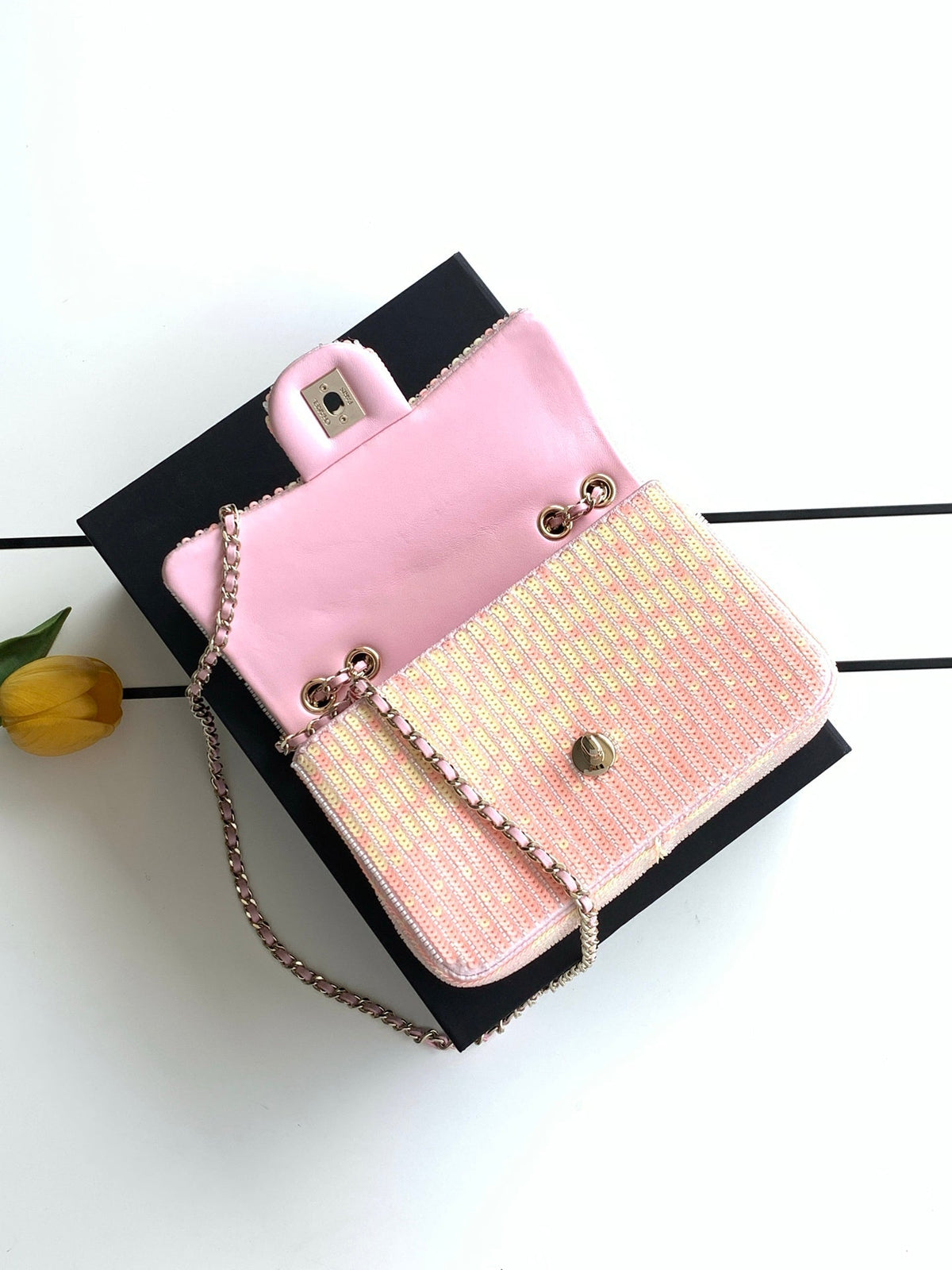 Chanel 2026 Flap Bag 21cm Tweed Leather With Tubular Beads
