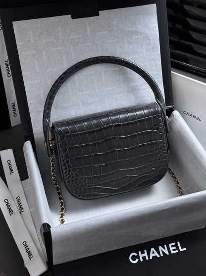 Chanel 2026 Crocodile Embossed Flap Bag 19.5cm Calfskin