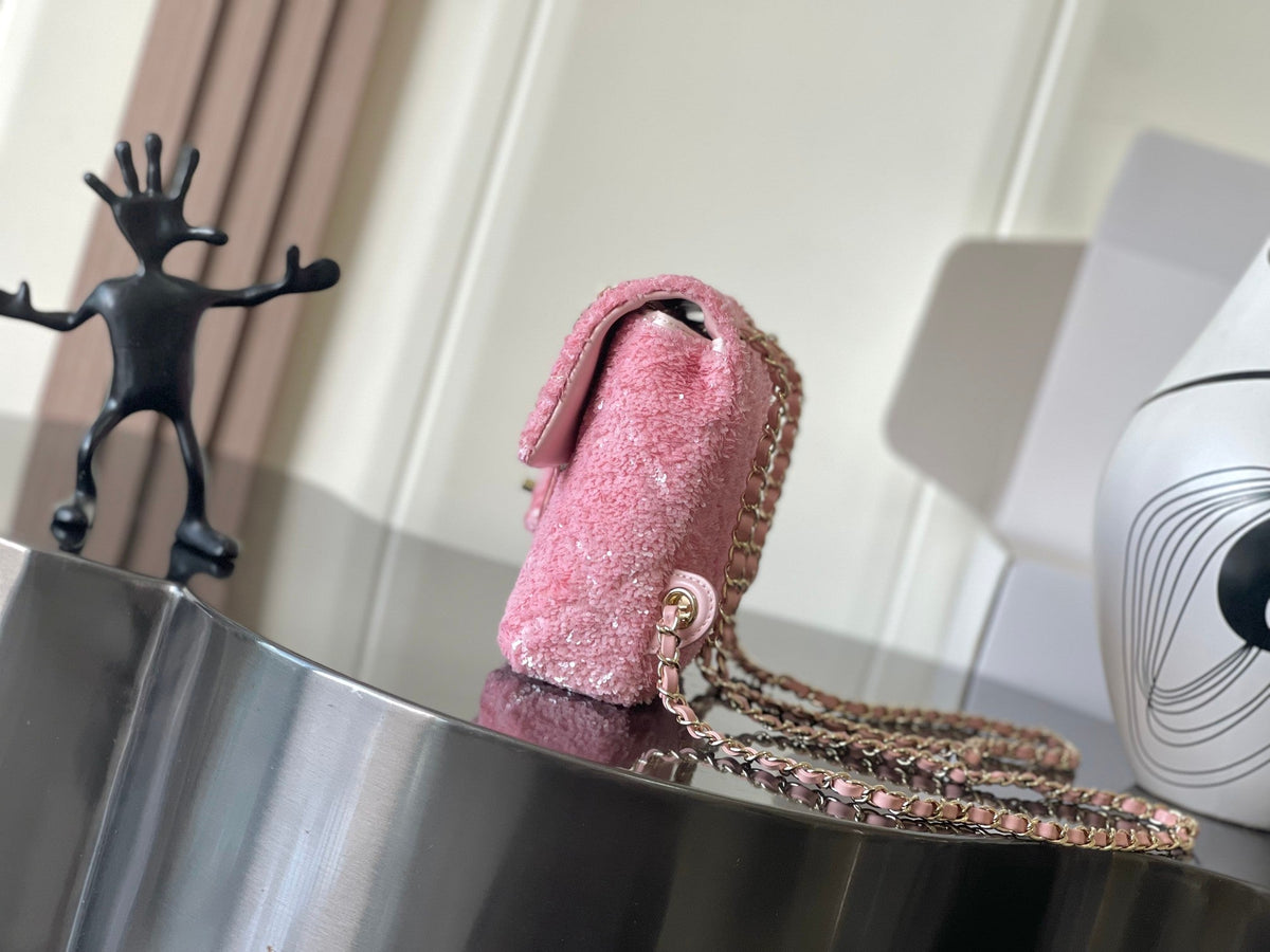Chanel 25 Sequin Embroidered 21cm Bag Pink Leather Sequins 286171