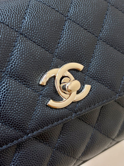 CC 24K Coco Hanle Nano 18cm Black Grained Calfskin Gold Hardware