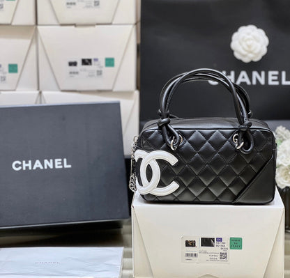 Chanel 2026 Cambon Ligne Bag 21cm Black White Quilted Lambskin