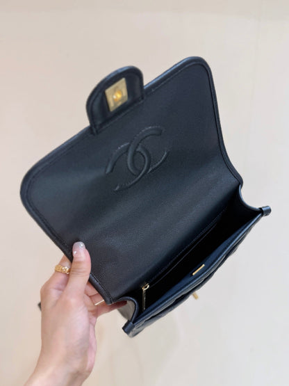 Chanel 2025 Four-Leaf Clover Backpack  Black Gold Caviar Leather 342116