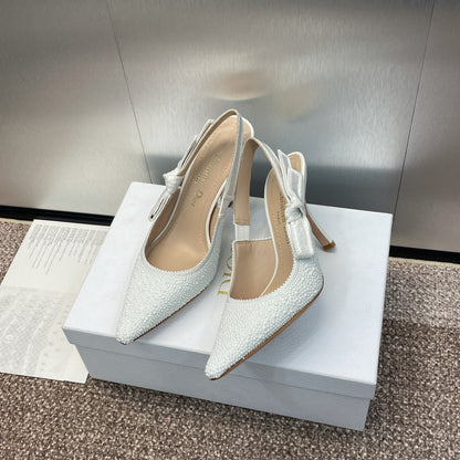 cd slingback pump 95 embroidered cotton white calfskin resin pearl
