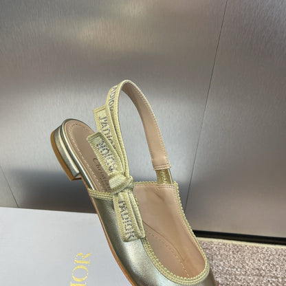 cd slingback flat gold green cakfskin