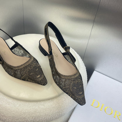 cd slingback flat transparent mesh embroidered black sun motif