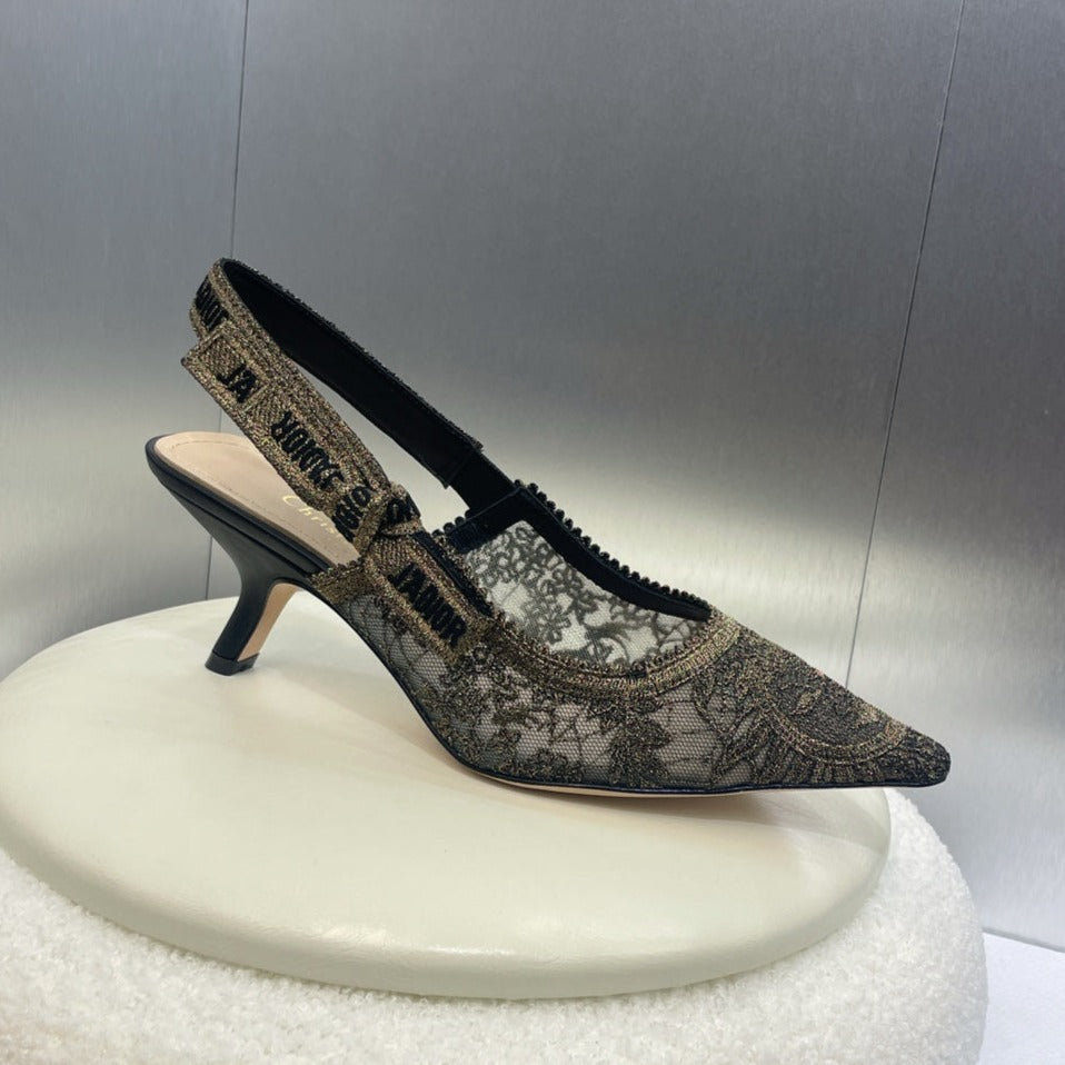 cd slingback pump 65 transparent mesh embroidered black sun motif