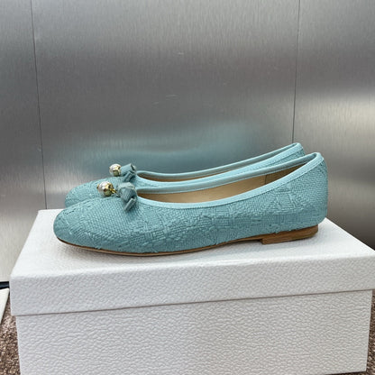 CD Ballet Flat Jade Green Woven Sedge And Lambskin