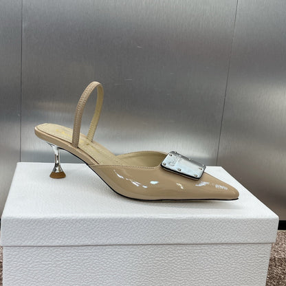 CD Slingback 65mm Glossy Beige Cowhide