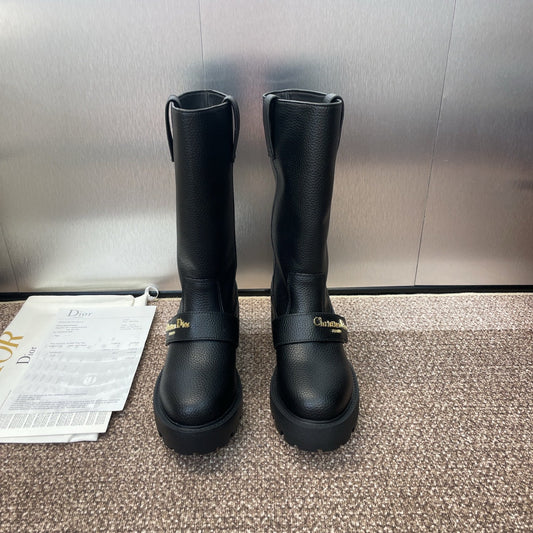 CD Ankle punk-inspired women's boots black cowhide